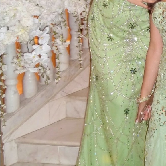Full Glam Embroidered Elegant Sage Green Evening Gown